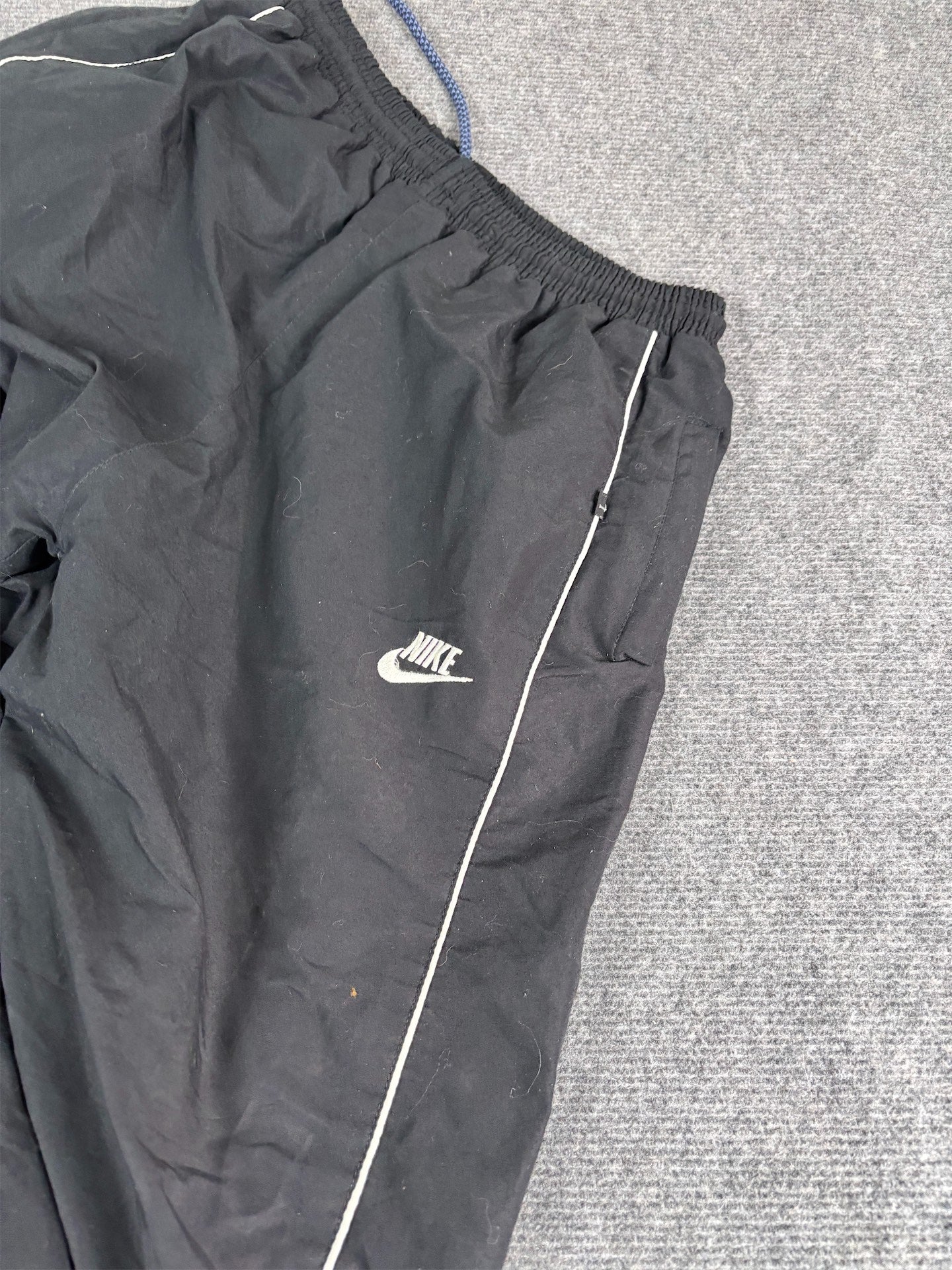 Vintage Y2K Nike Track Pants Size S Black White Piping Embroidered Spell Out Bungee Wide Leg