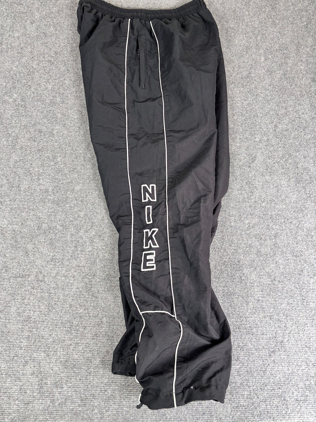 Vintage Y2K Nike Track Pants Size S Black White Piping Embroidered Spell Out Bungee Wide Leg