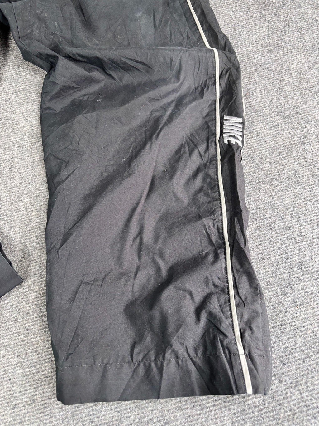 Vintage Y2K Nike Track Pants Men's  L Black Grey Piping Spell Out Ankle Zips Wide Leg