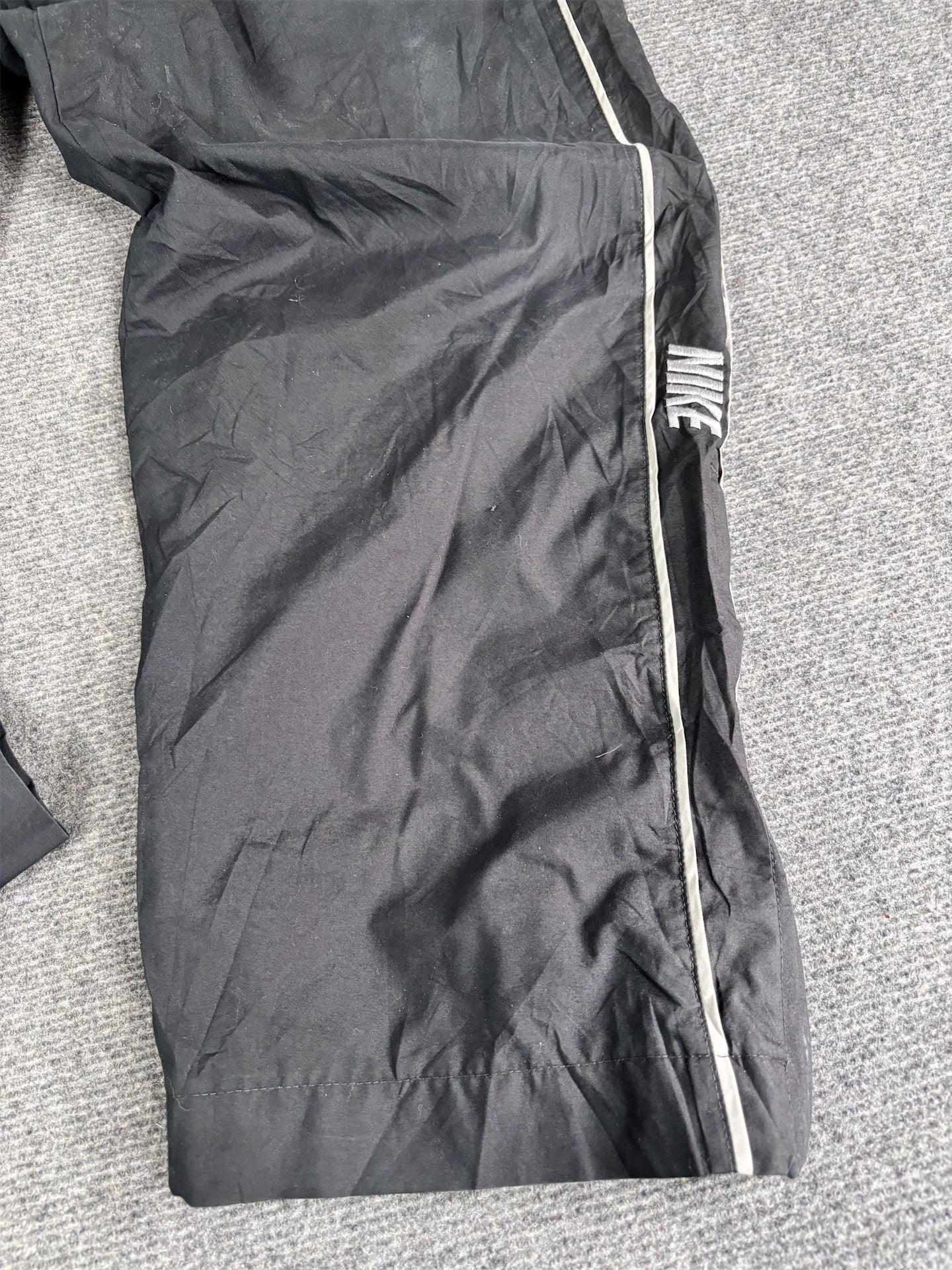 Vintage Y2K Nike Track Pants Men's  L Black Grey Piping Spell Out Ankle Zips Wide Leg