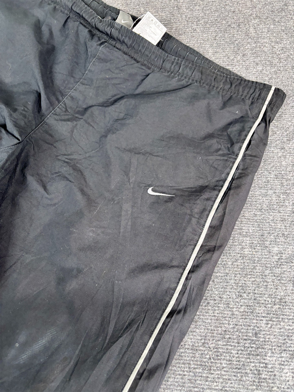 Vintage Y2K Nike Track Pants Men's  L Black Grey Piping Spell Out Ankle Zips Wide Leg