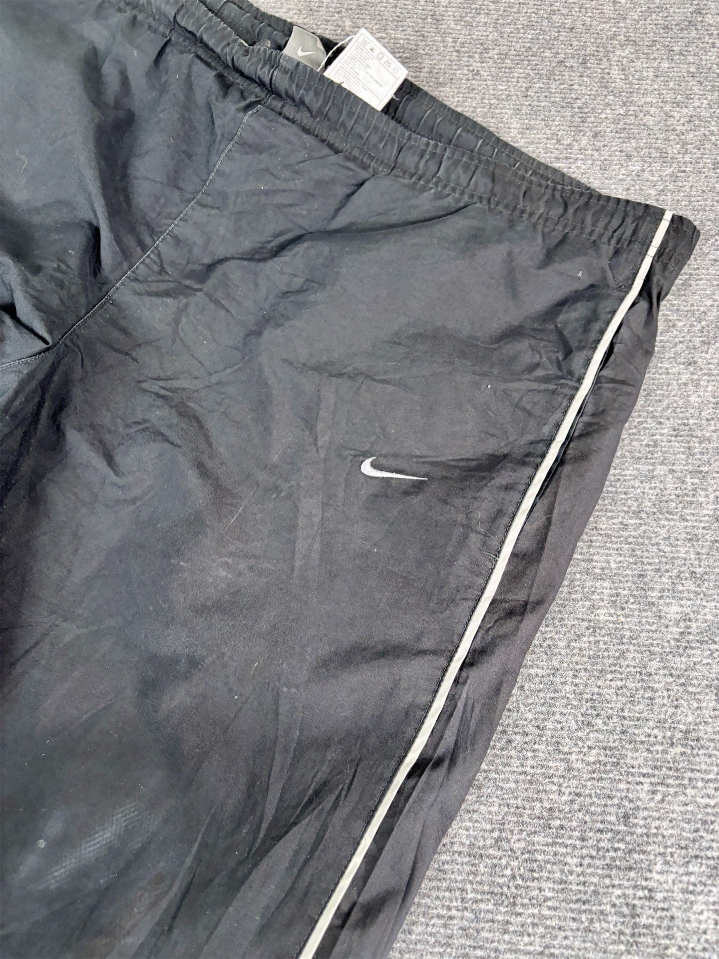 Vintage Y2K Nike Track Pants Men's  L Black Grey Piping Spell Out Ankle Zips Wide Leg