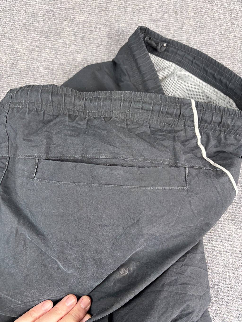 Vintage Y2K Nike Track Pants Men's  L Black Grey Piping Spell Out Ankle Zips Wide Leg