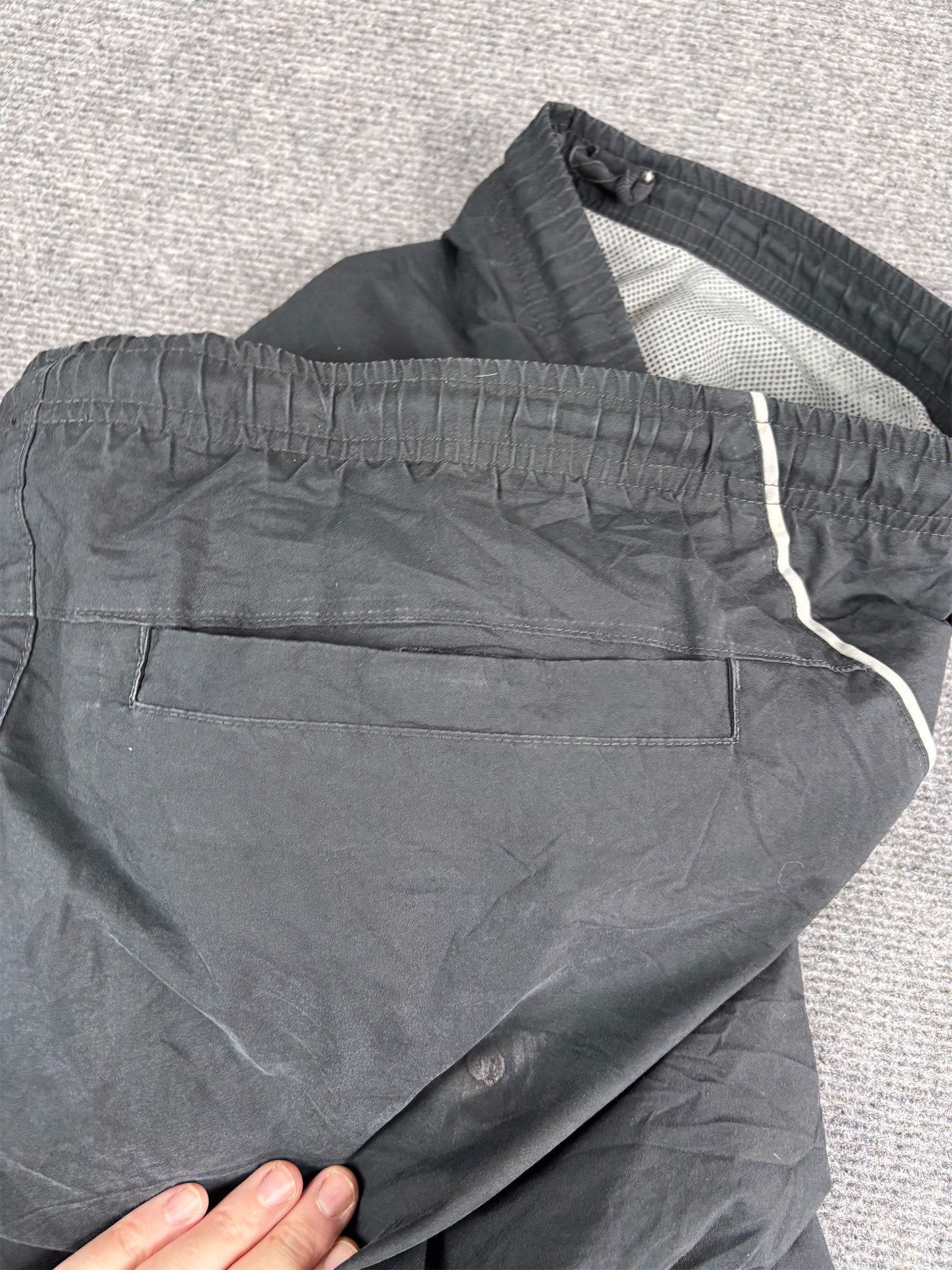 Vintage Y2K Nike Track Pants Men's  L Black Grey Piping Spell Out Ankle Zips Wide Leg