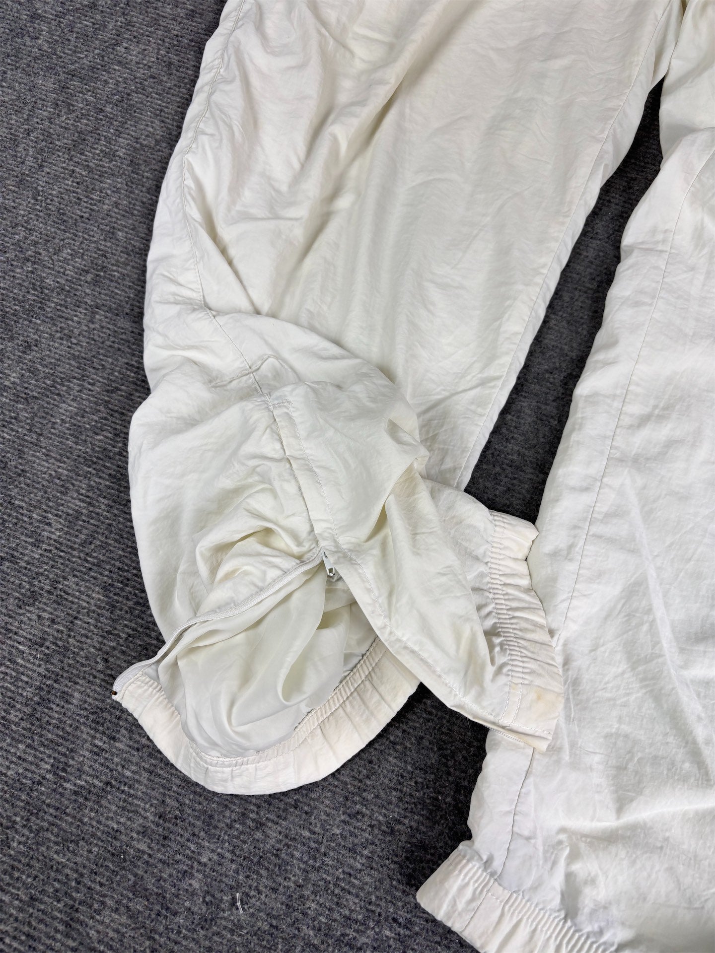 Vintage Y2K Nike Track Pants Women's XL White Pink Swoosh Parachute Tapered w Ankle Zips