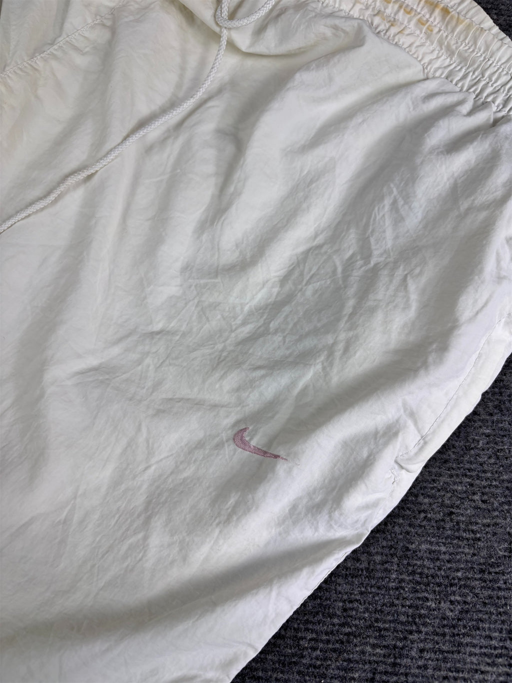 Vintage Y2K Nike Track Pants Women's XL White Pink Swoosh Parachute Tapered w Ankle Zips