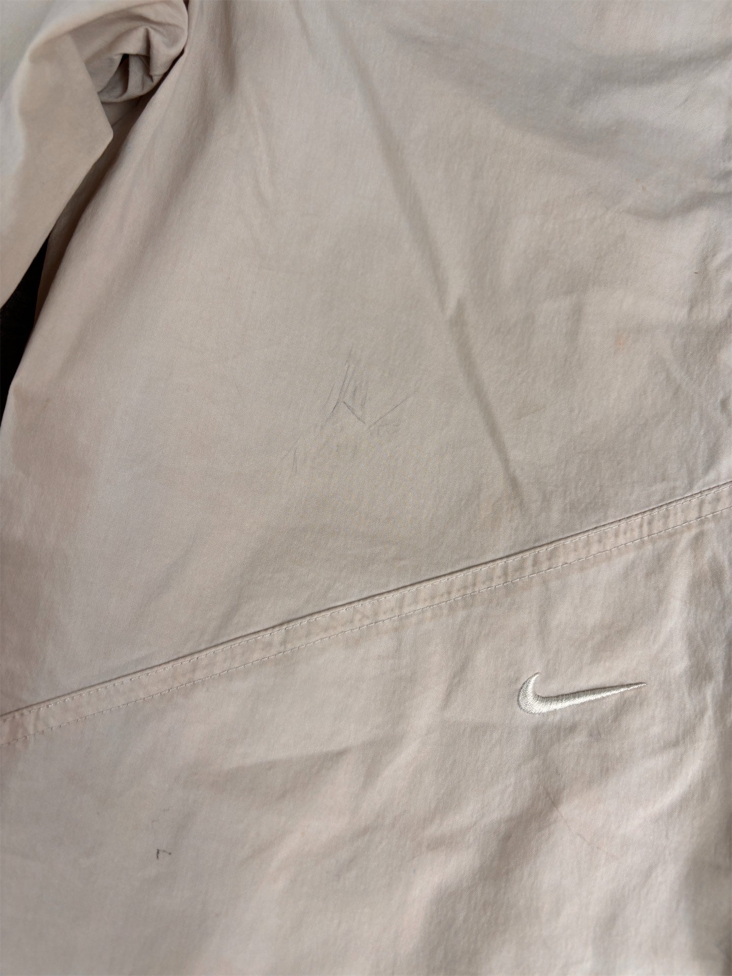 Women's Classic Nike Track Pants Size XS Beige Double Knee White Swoosh Flared Wide Leg