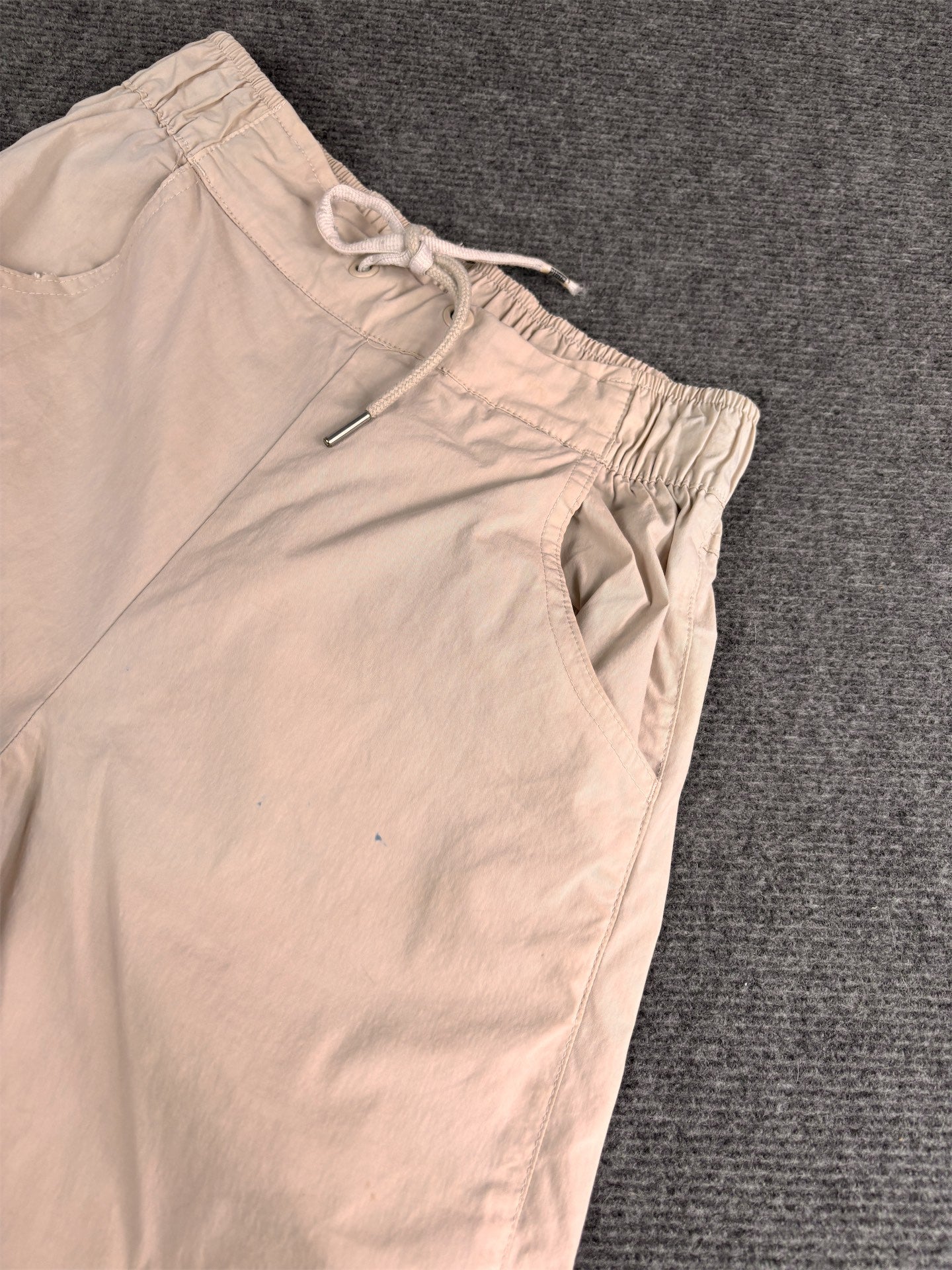 Women's Classic Nike Track Pants Size XS Beige Double Knee White Swoosh Flared Wide Leg