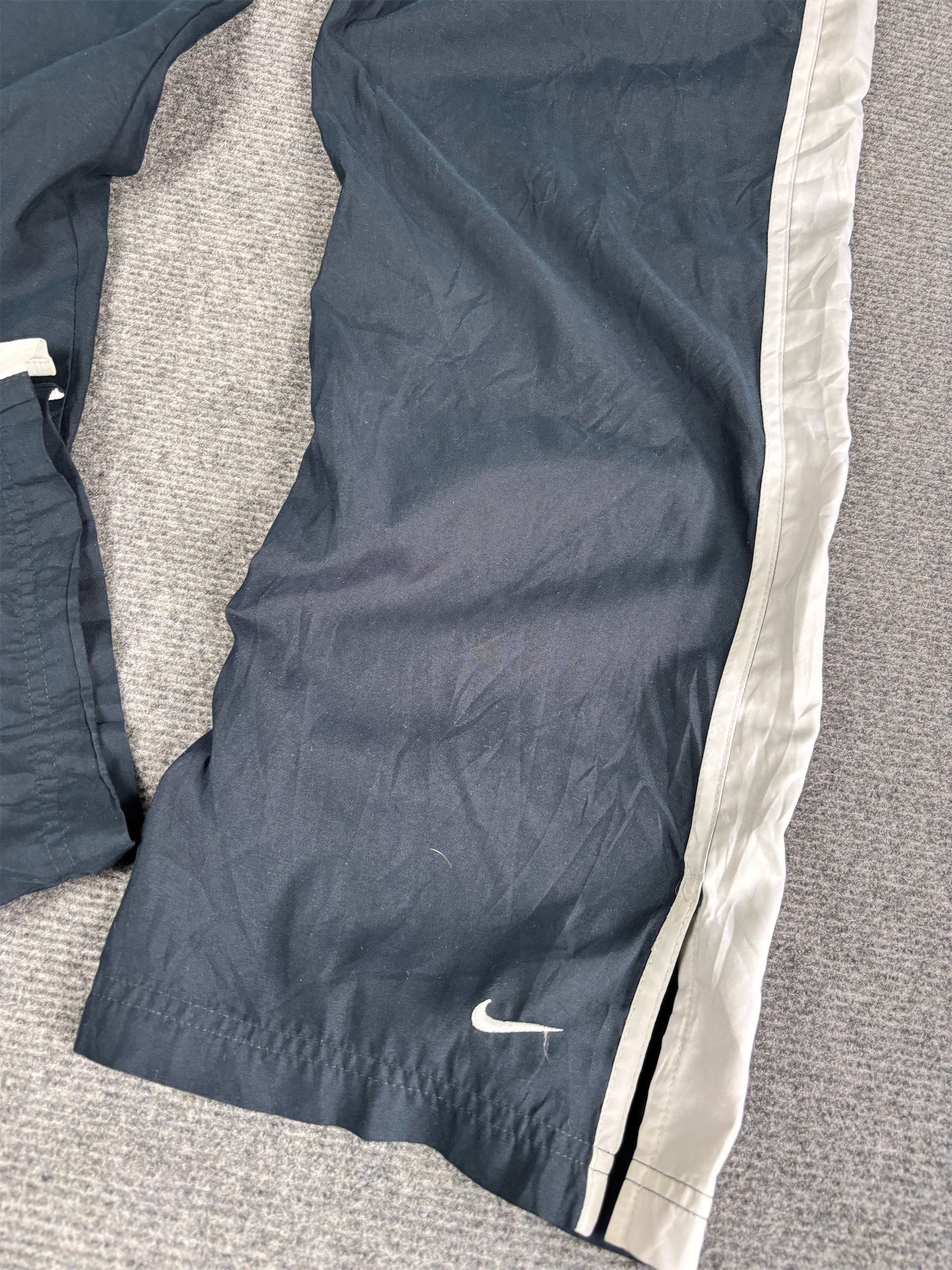 Vintage Y2K Nike Track Pants Women's M Navy White Panel Ankle Swoosh + Slit Wide Leg