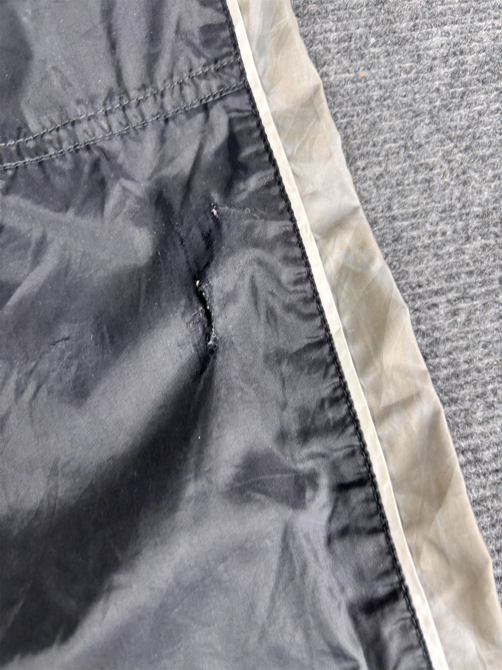 Vintage 90's Nike Cargo Track Pants Men's L Black White Piping Grey Panels Ankle Swoosh Wide Leg