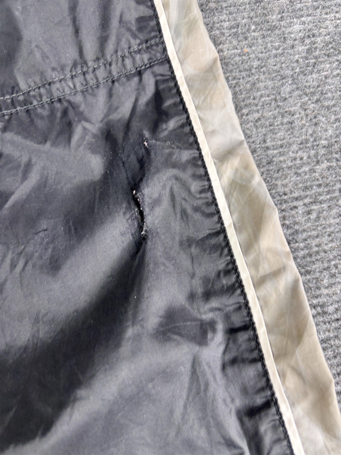 Vintage 90's Nike Cargo Track Pants Men's L Black White Piping Grey Panels Ankle Swoosh Wide Leg