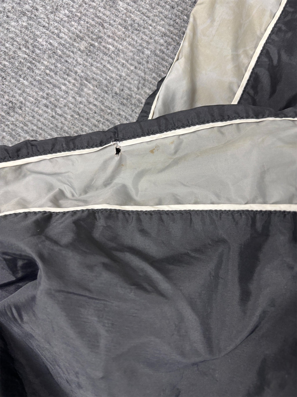 Vintage 90's Nike Cargo Track Pants Men's L Black White Piping Grey Panels Ankle Swoosh Wide Leg