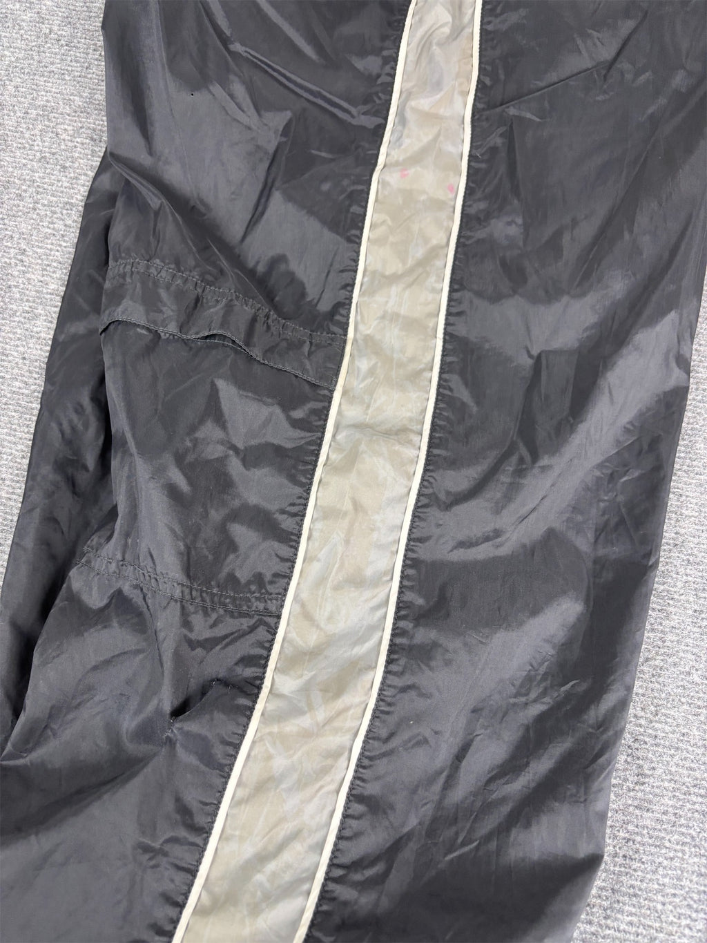 Vintage 90's Nike Cargo Track Pants Men's L Black White Piping Grey Panels Ankle Swoosh Wide Leg