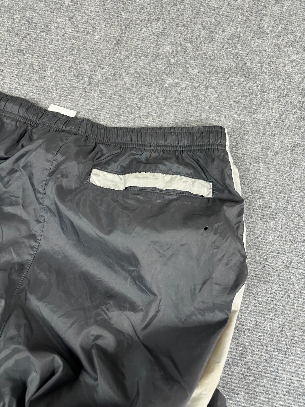 Vintage 90's Nike Cargo Track Pants Men's L Black White Piping Grey Panels Ankle Swoosh Wide Leg