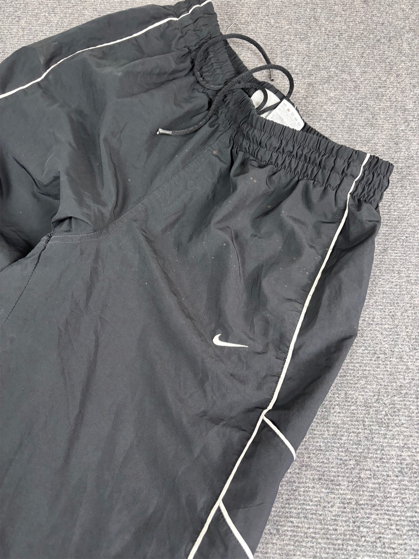 Y2K/10s Classic Nike Track Pants Men's L Black White Piping Ankle Zip Premo Wide Leg