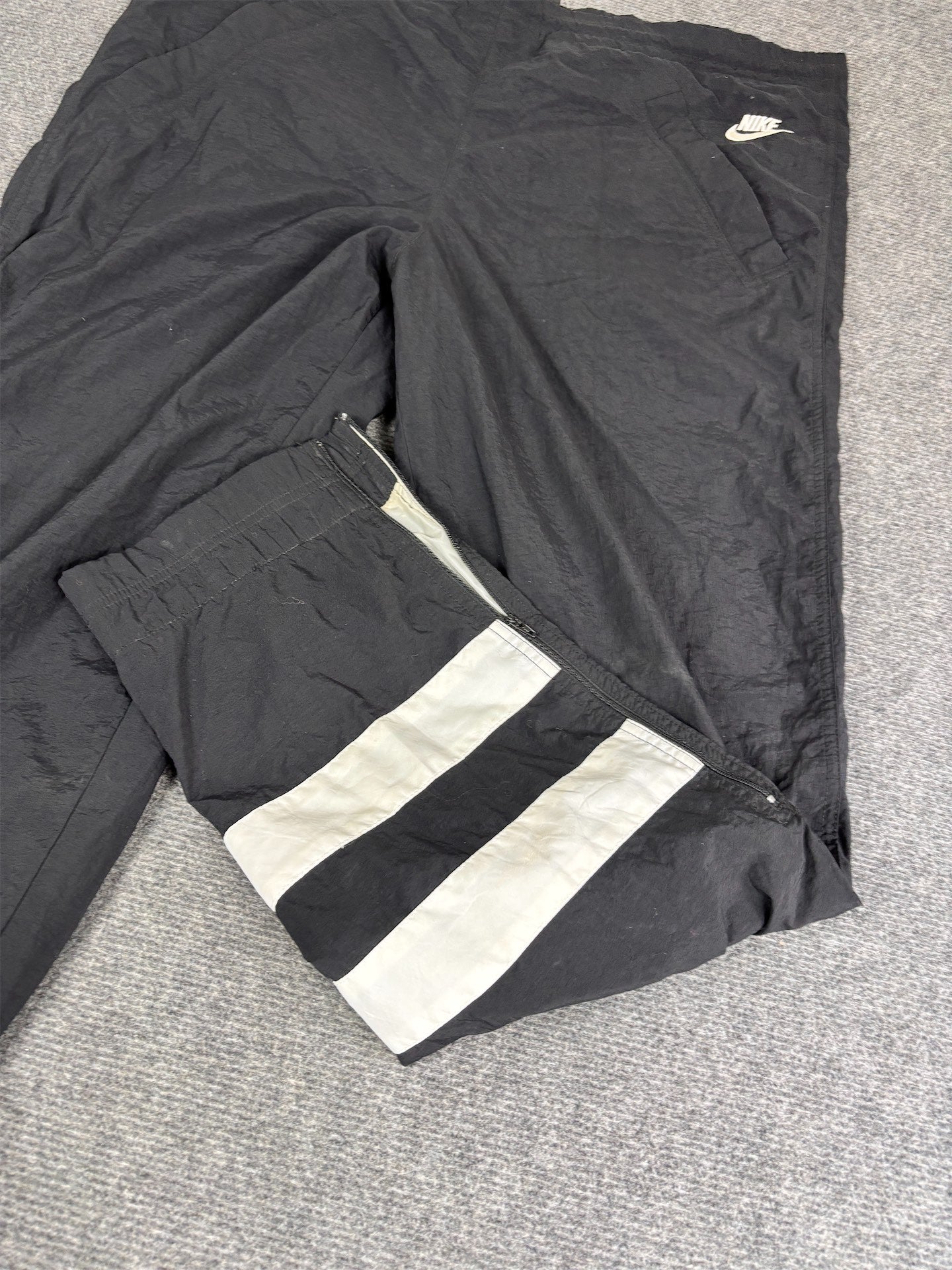 Vintage 90's Nike Premier Track Pants Size M Black White Panels Hip Logo Ankle Zips Tapered