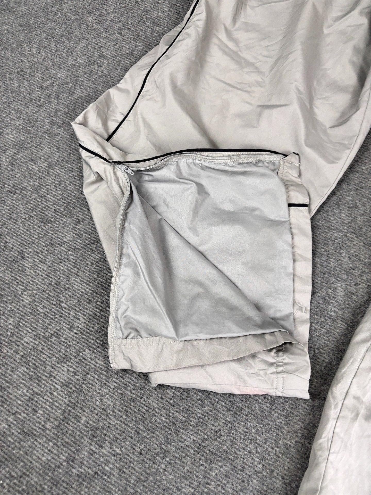 Vintage Y2K Nike Track Pants Men's XL Grey Black Piping Swoosh Ankle Zip Baggy Wide Leg