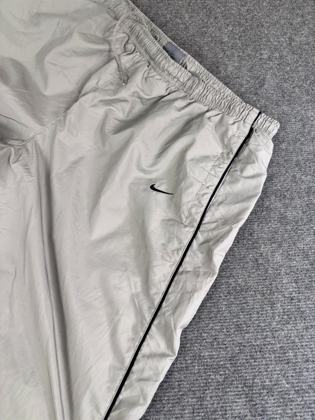 Vintage Y2K Nike Track Pants Men's XL Grey Black Piping Swoosh Ankle Zip Baggy Wide Leg
