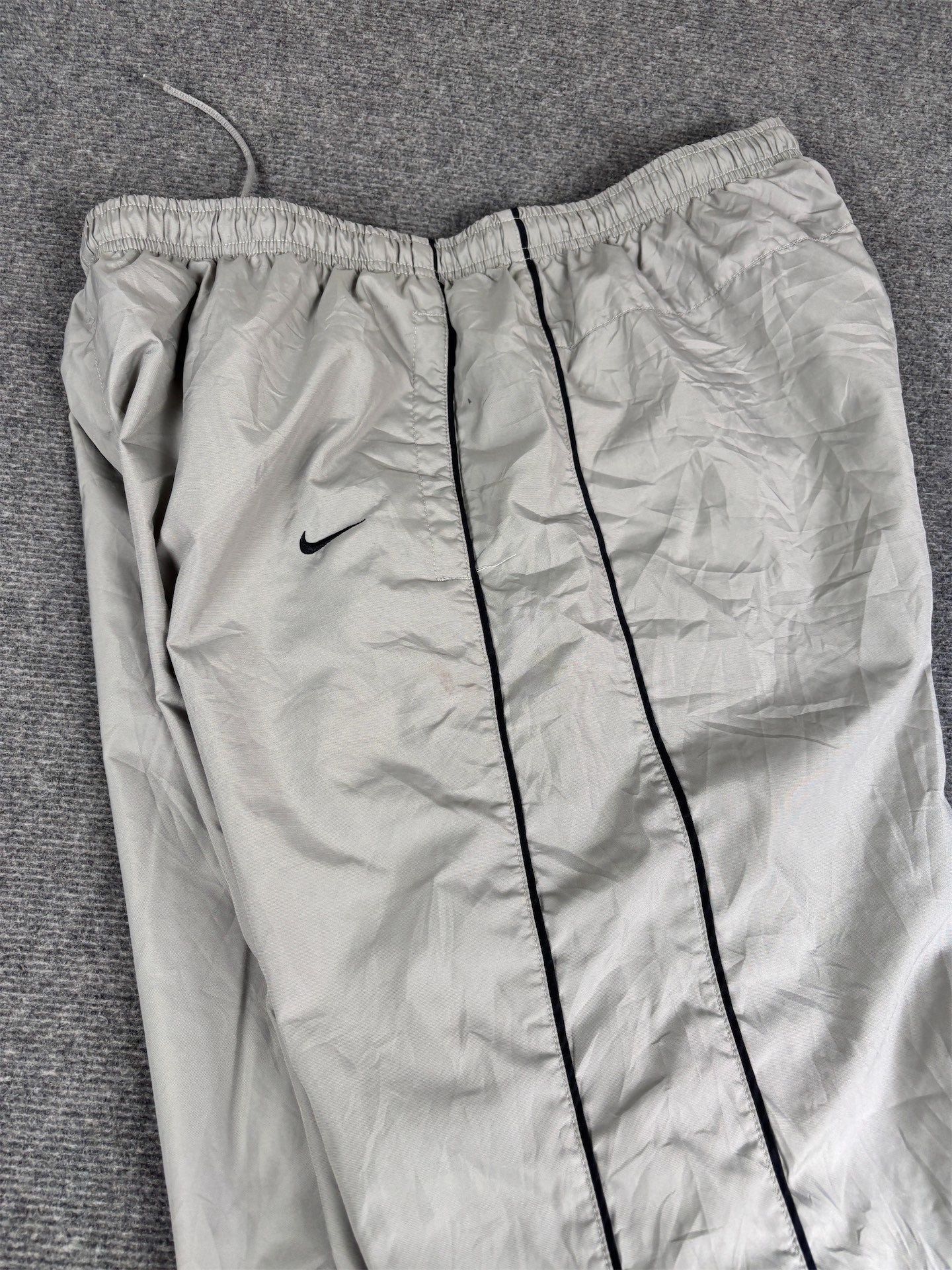 Vintage Y2K Nike Track Pants Men's XL Grey Black Piping Swoosh Ankle Zip Baggy Wide Leg
