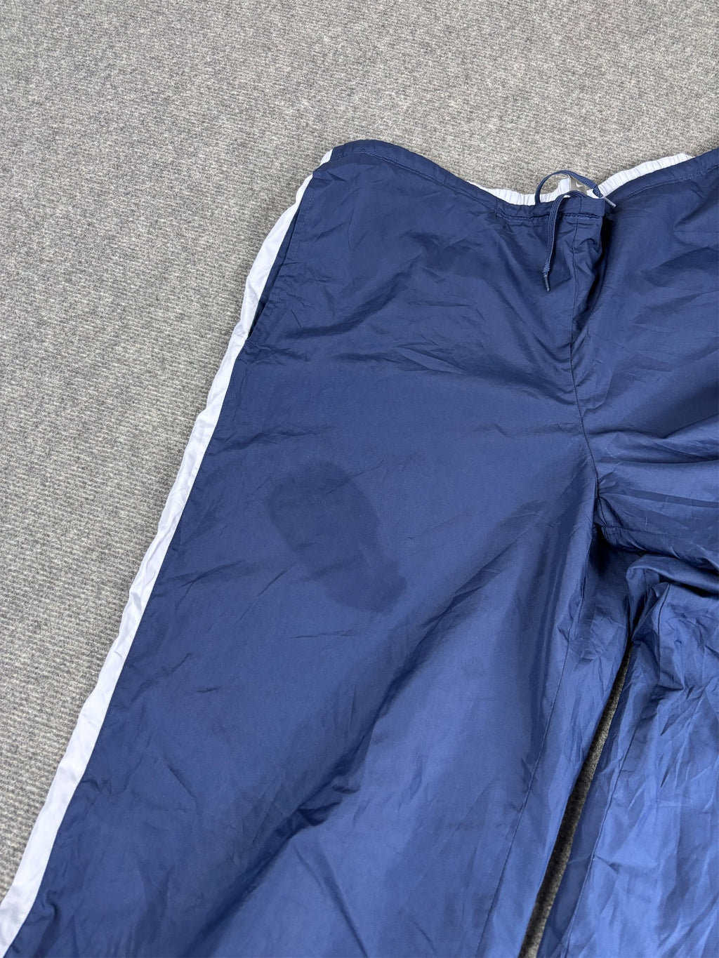 Vintage Y2K Nike Track Pants Women's L Navy Blue Grey Panels Ankle Swoosh Wide Leg