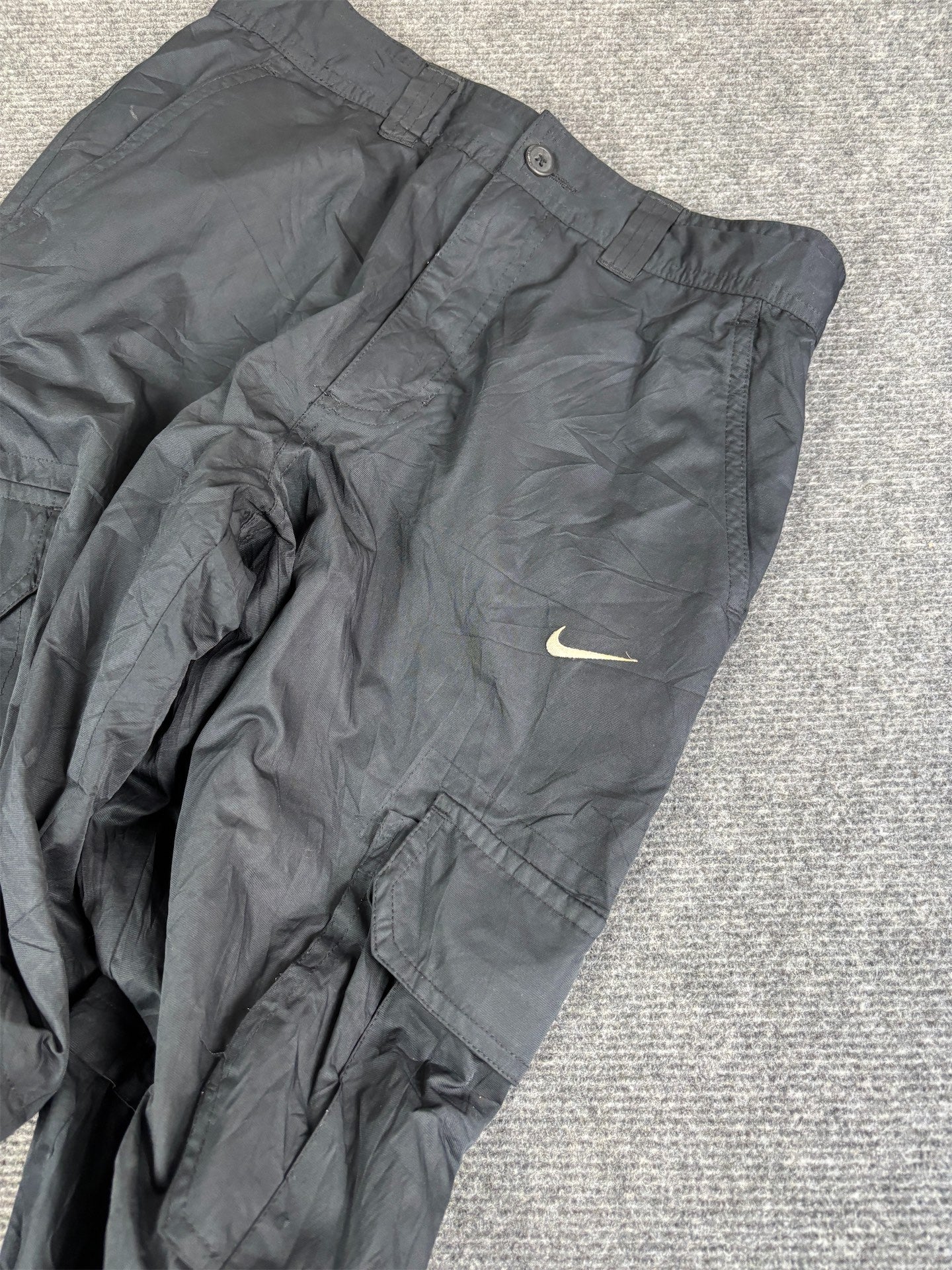 Vintage 90's Nike Golf Cargo Track Pants Women's M Black White Swoosh Zip Off to Shorts Button Zip Close Straight Leg
