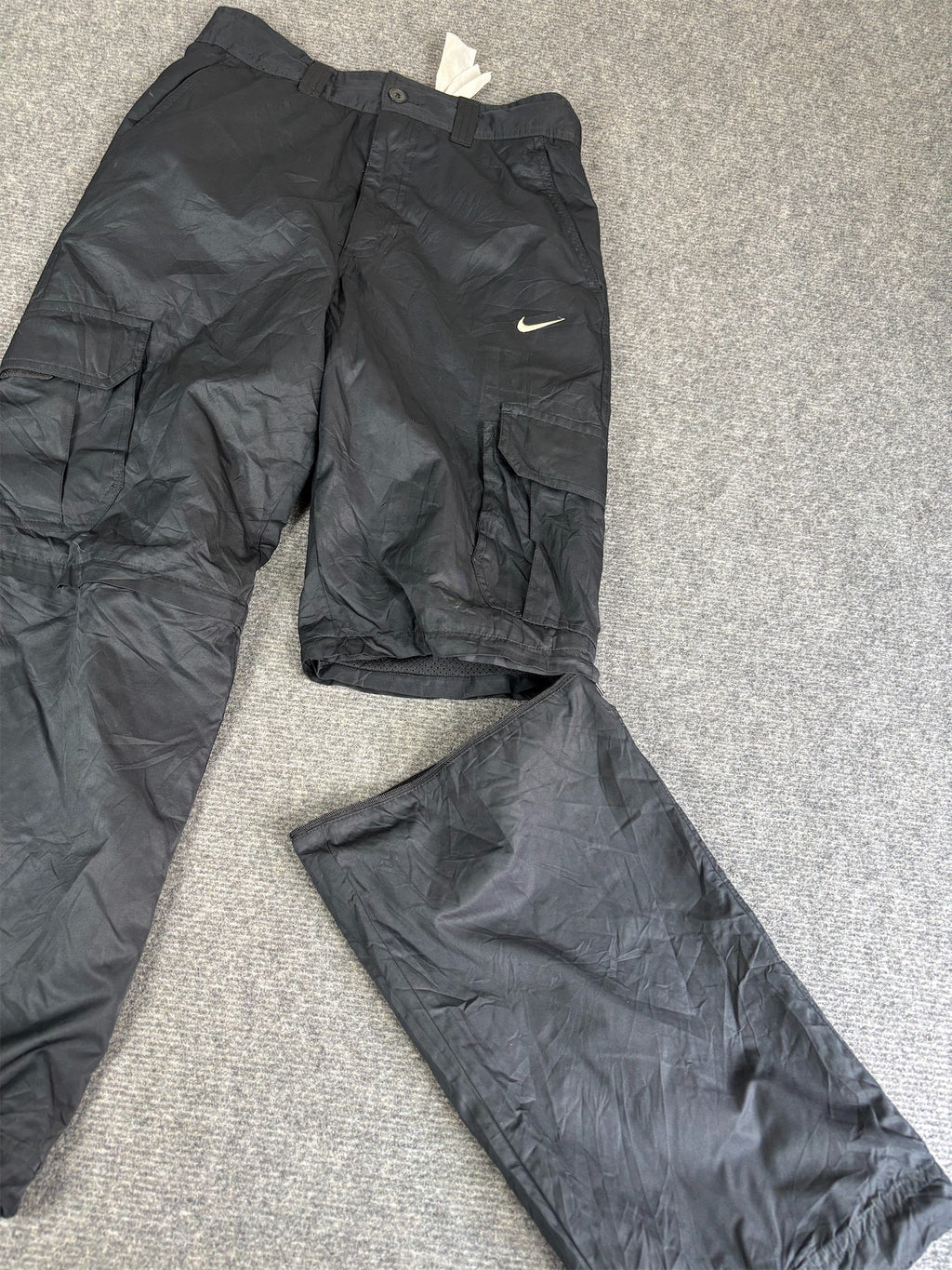 Vintage 90's Nike Golf Cargo Track Pants Women's M Black White Swoosh Zip Off to Shorts Button Zip Close Straight Leg