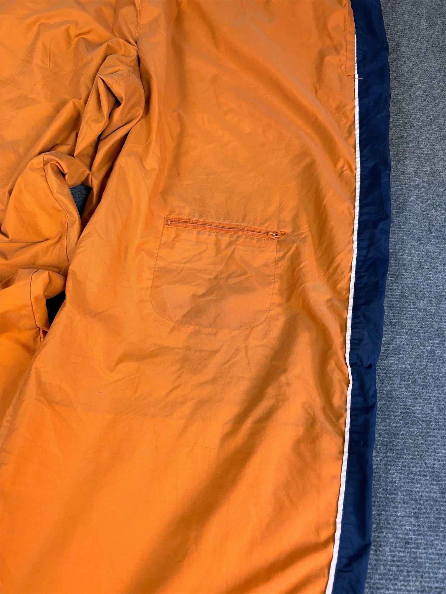 Vintage 90's Nike Cargo Track Pants Men's XL Orange Navy Panels White Piping Ankle Swoosh Wide Leg