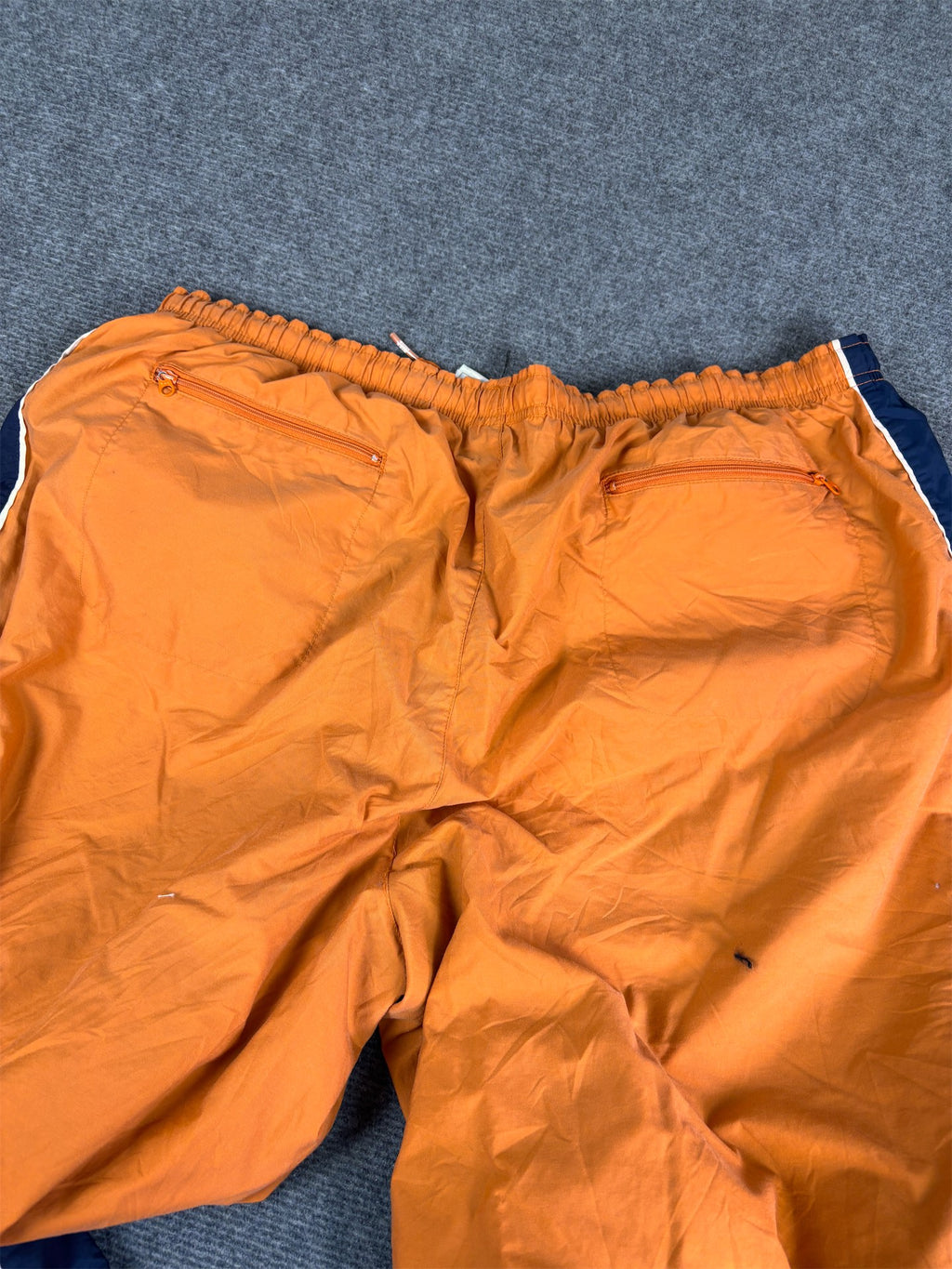 Vintage 90's Nike Cargo Track Pants Men's XL Orange Navy Panels White Piping Ankle Swoosh Wide Leg