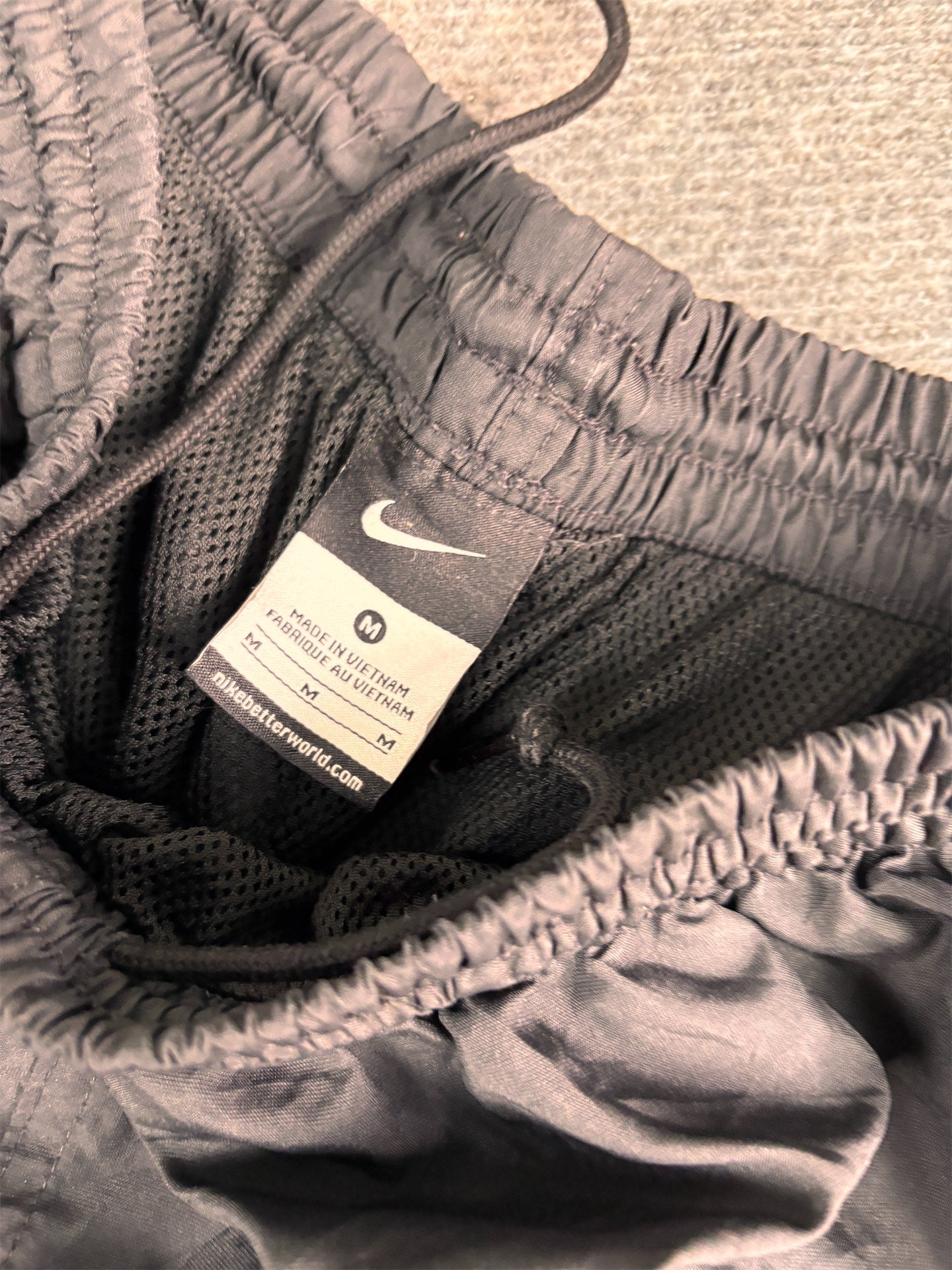 Classic Nike Track Pants Men's M Black Panels White Swoosh Ankle Zips Wide Leg