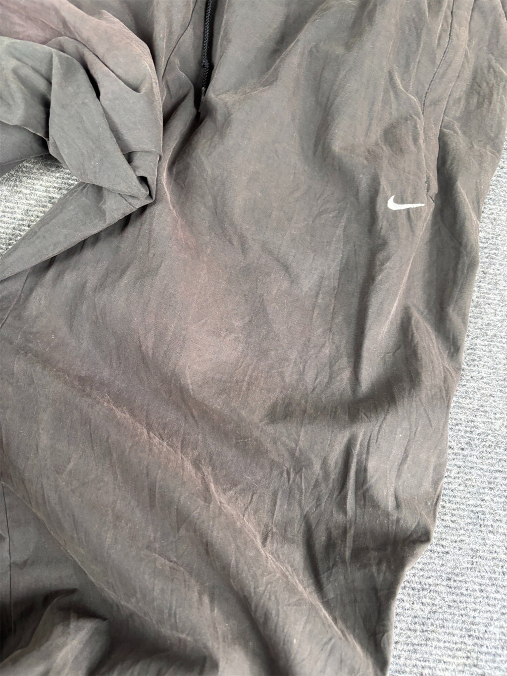 Vintage Y2K Nike Track Pants Men's M Dark Grey Mini White Swoosh Side Stitching Detail Velchro Ankle Straight Leg