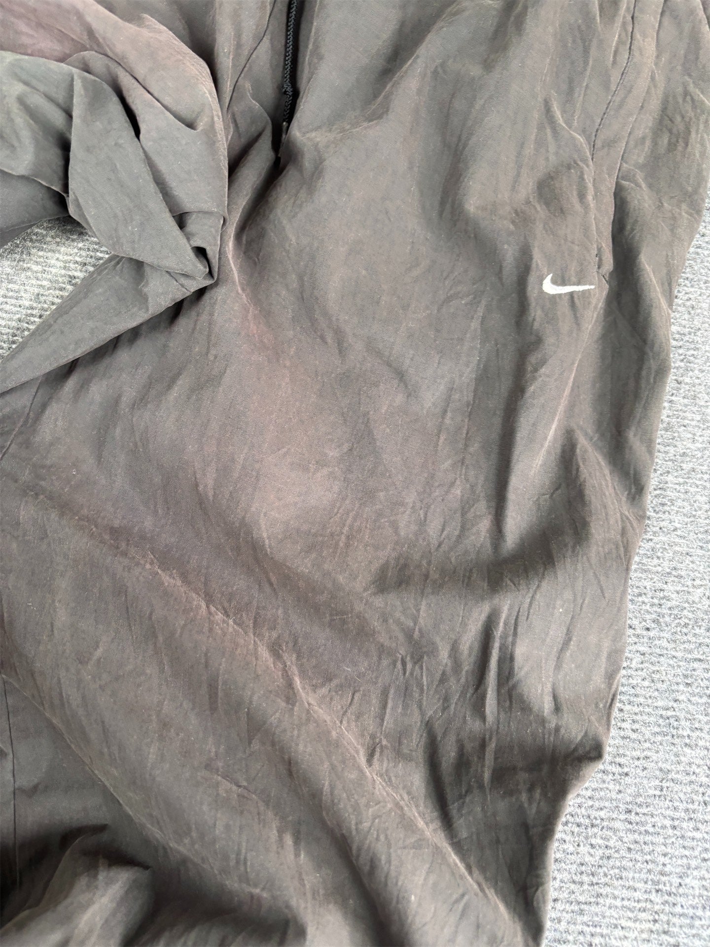 Vintage Y2K Nike Track Pants Men's M Dark Grey Mini White Swoosh Side Stitching Detail Velchro Ankle Straight Leg