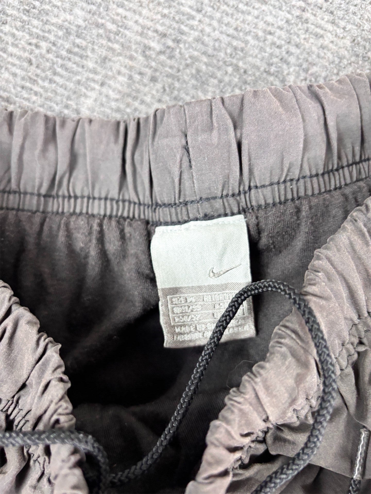 Vintage Y2K Nike Track Pants Men's M Dark Grey Mini White Swoosh Side Stitching Detail Velchro Ankle Straight Leg