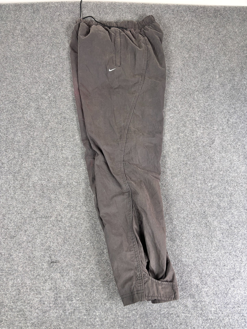 Vintage Y2K Nike Track Pants Men's M Dark Grey Mini White Swoosh Side Stitching Detail Velchro Ankle Straight Leg