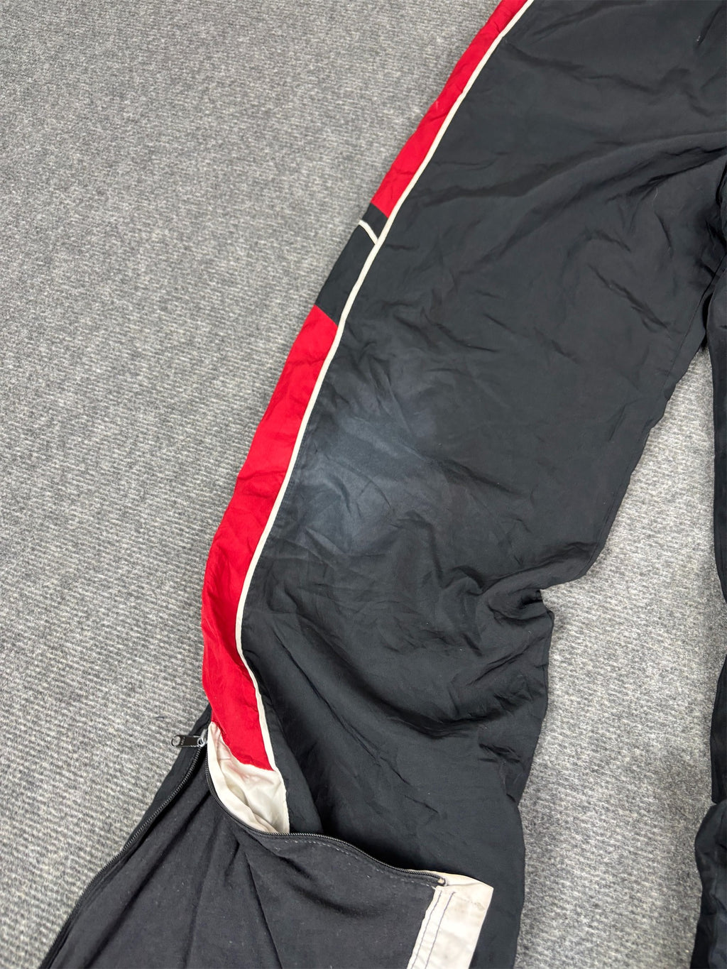 Vintage 2010s Classic Nike Track Pants Women's S Black White Swoosh Red Panels Ankle Zips Straight Leg
