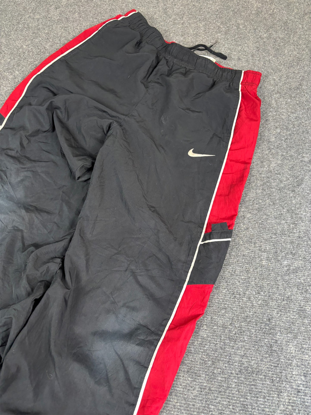 Vintage 2010s Classic Nike Track Pants Women's S Black White Swoosh Red Panels Ankle Zips Straight Leg