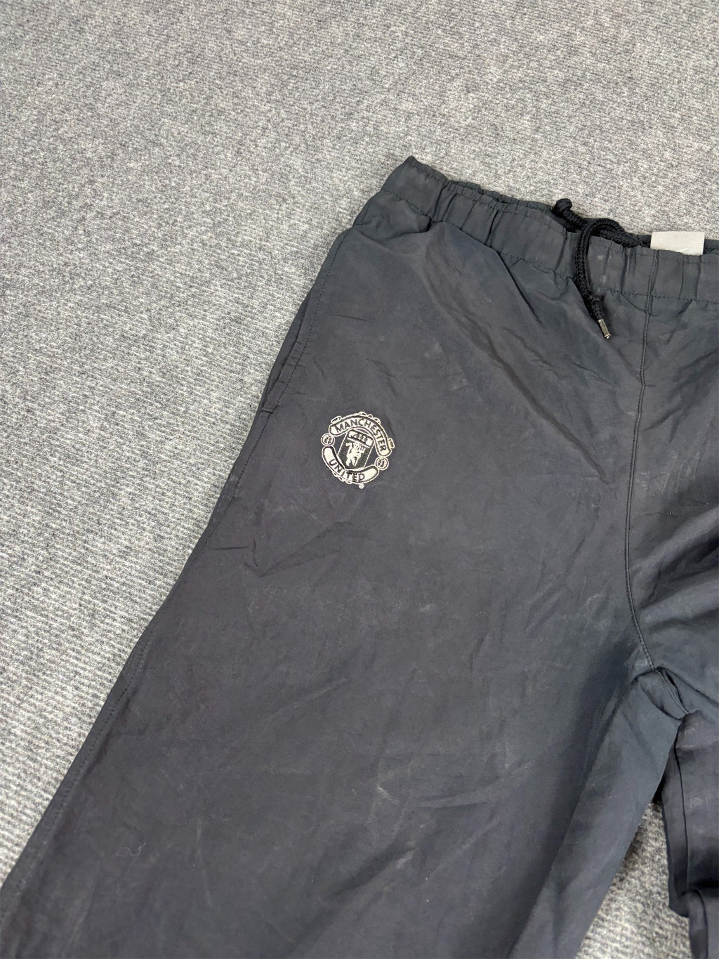 Vintage Y2K Nike Track Pants Women's XL Black Grey Manchester United Logo Swoosh Velchro Ankle Straight Leg