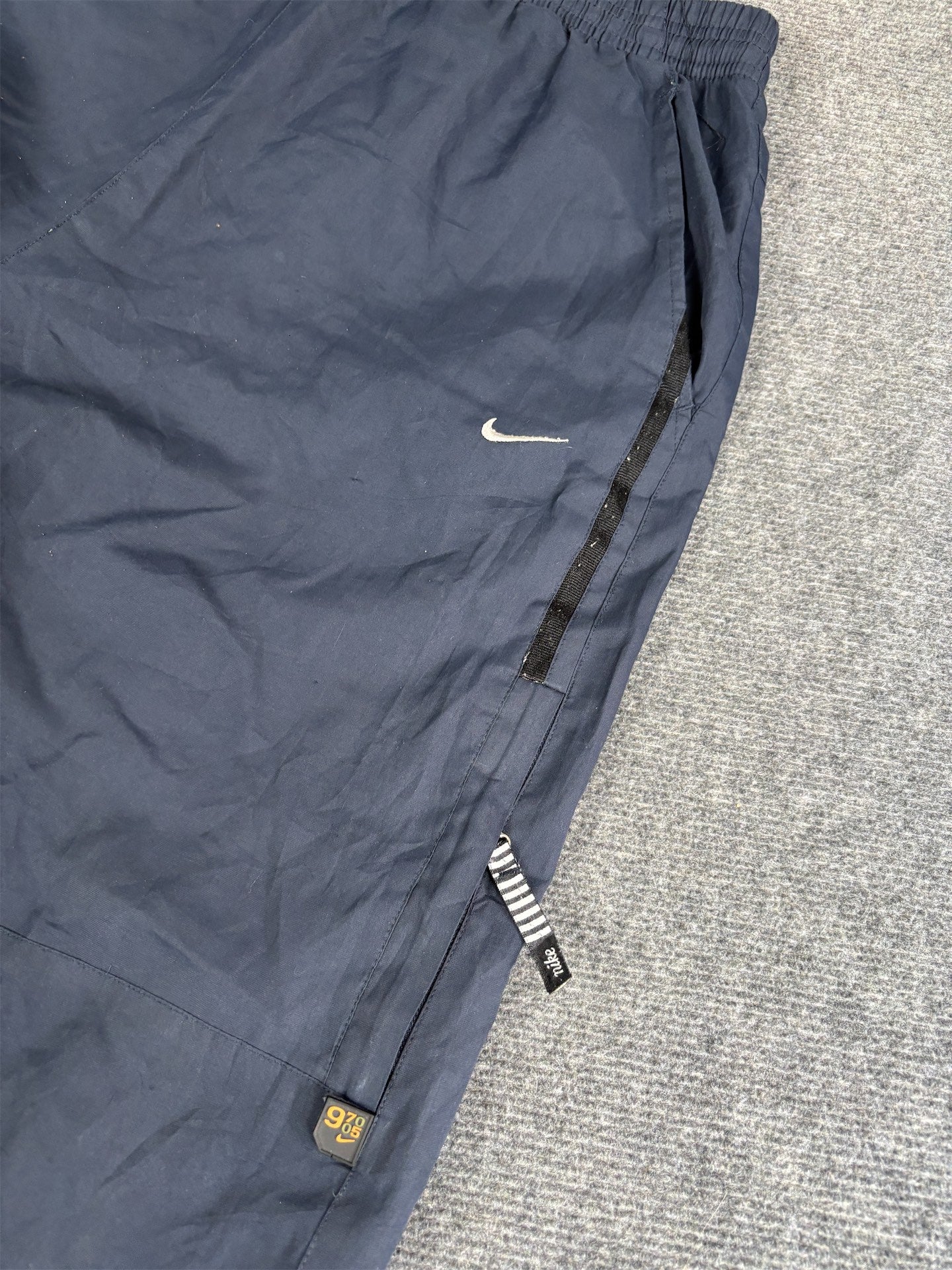 Vintage Y2K Nike Track Pants Men's XL Navy Grey Swoosh Spell Out Zips Wide Leg