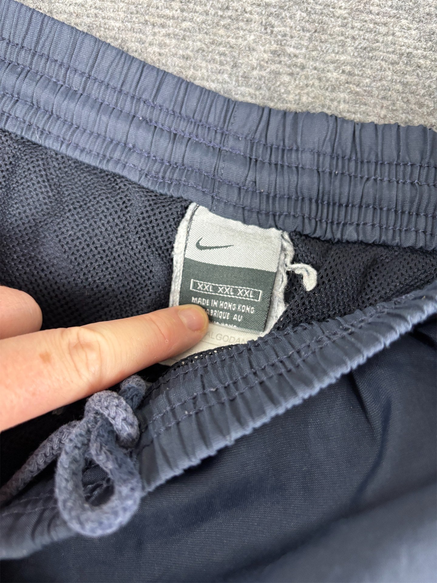 Vintage Y2K Nike Track Pants Men's XL Navy Grey Swoosh Spell Out Zips Wide Leg