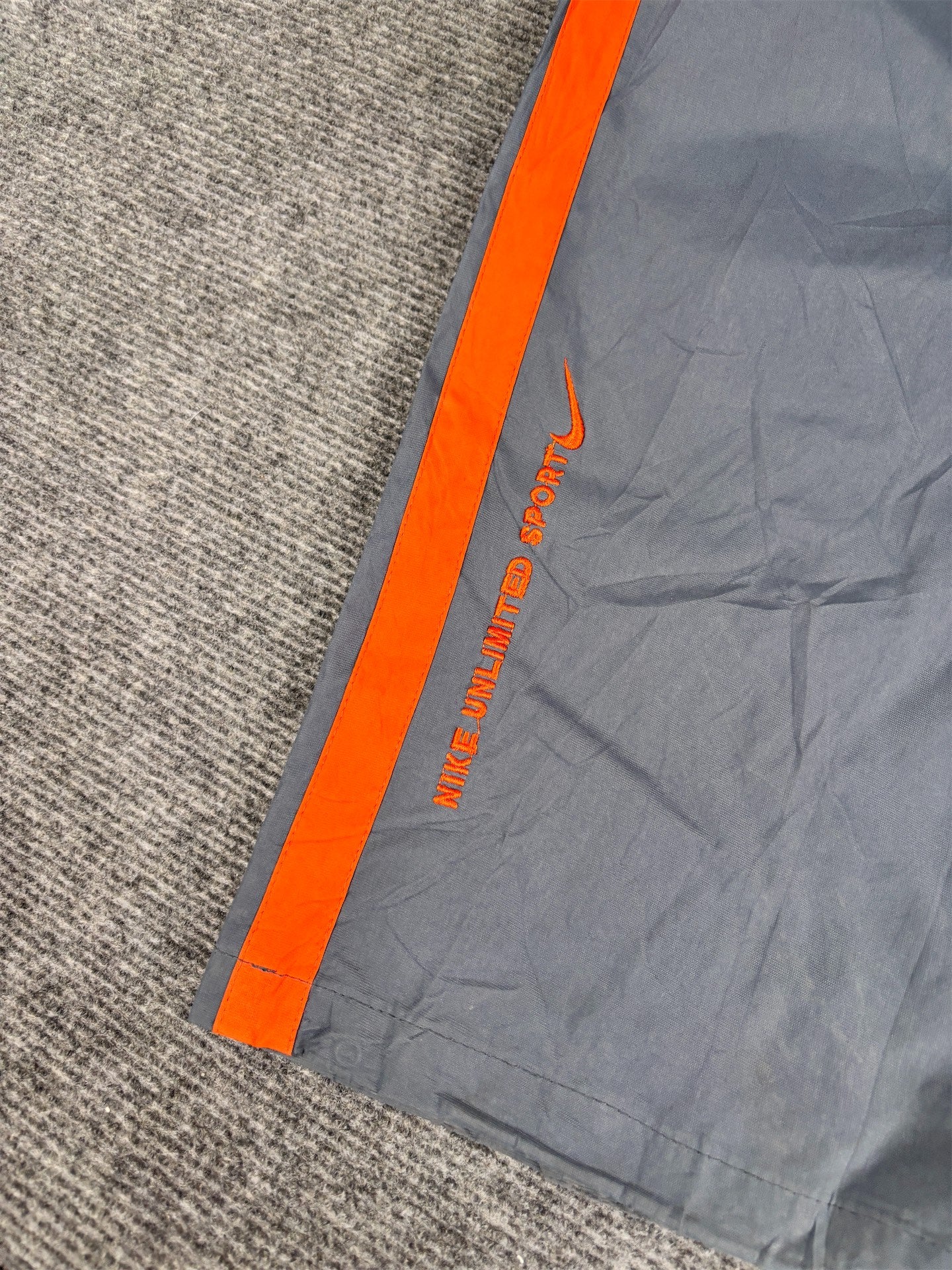 Vintage 90's Nike Track Pants Men's XXL Grey Orange Panels Spell Out Swoosh Logo Wide Leg
