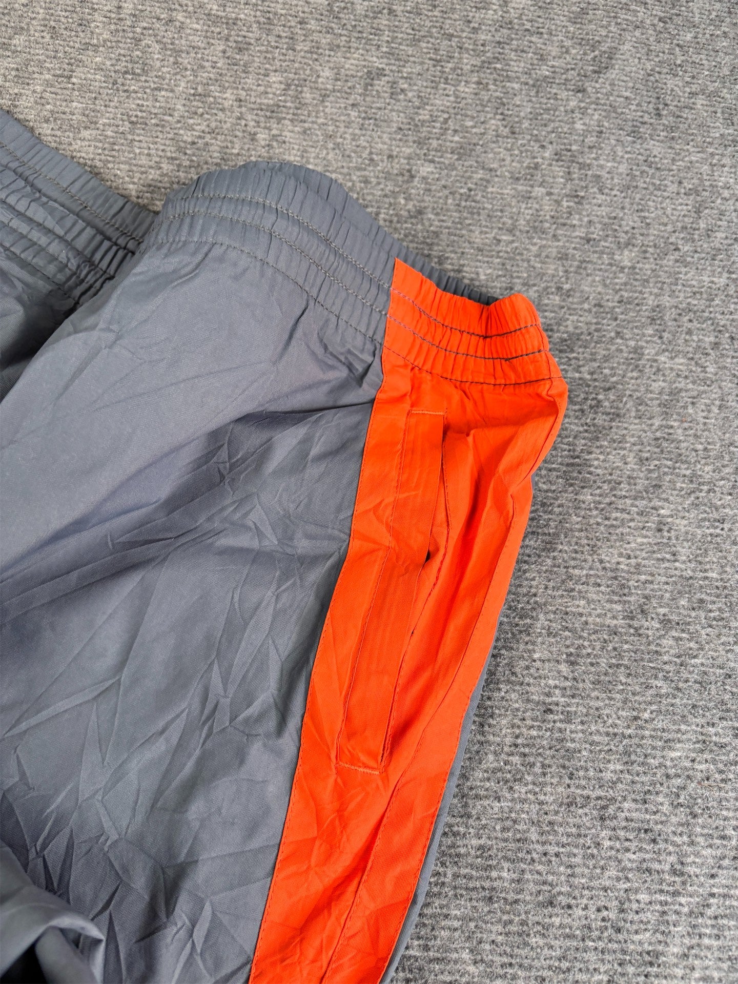 Vintage 90's Nike Track Pants Men's XXL Grey Orange Panels Spell Out Swoosh Logo Wide Leg