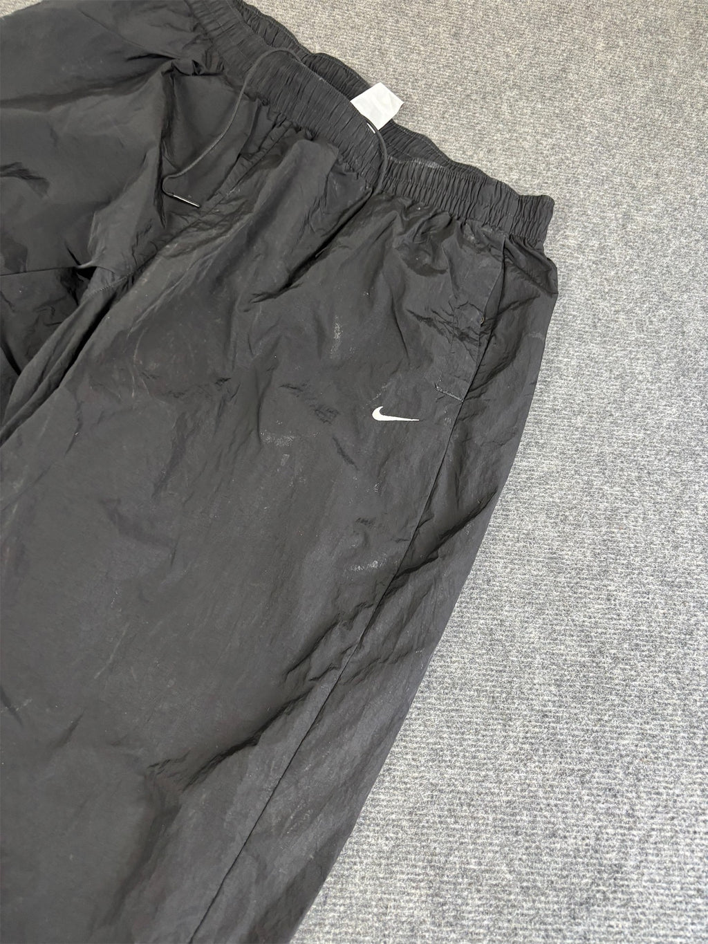 Classic Nike Track Pants Men's L Black White Swoosh Cuffed Ankles Tapered