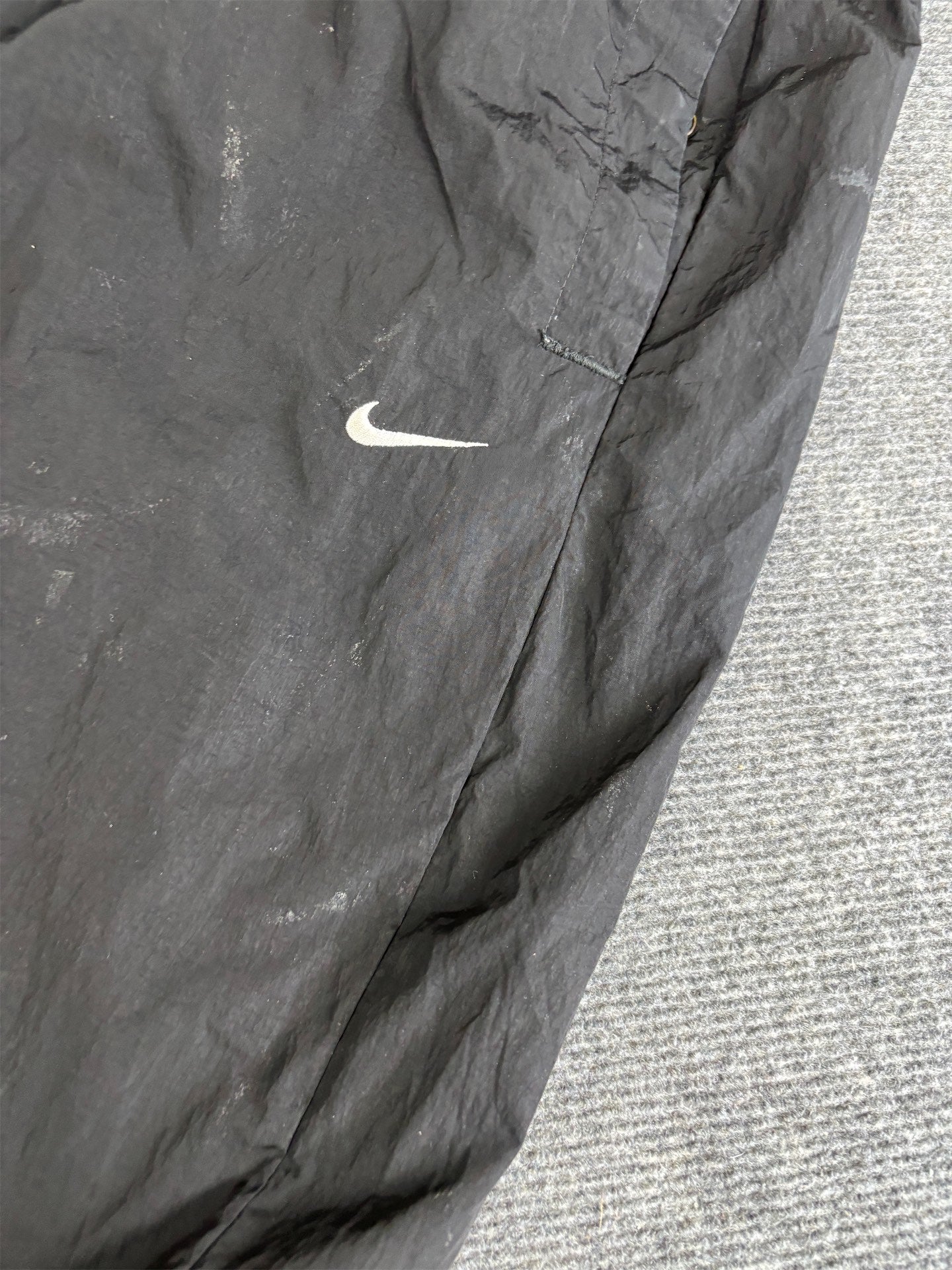 Classic Nike Track Pants Men's L Black White Swoosh Cuffed Ankles Tapered