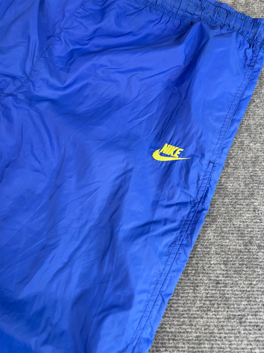 Vintage 90's Nike Track Pants Men's M Blue Green Hip Swoosh Logo Parachute Ankle Zip Straight Leg