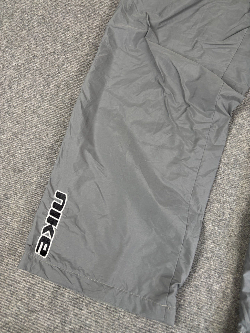 Vintage Y2K Nike Cargo Track Pants Men's L Grey Black Panels Hip Swoosh Spell Out Ankle Zips Wide Leg