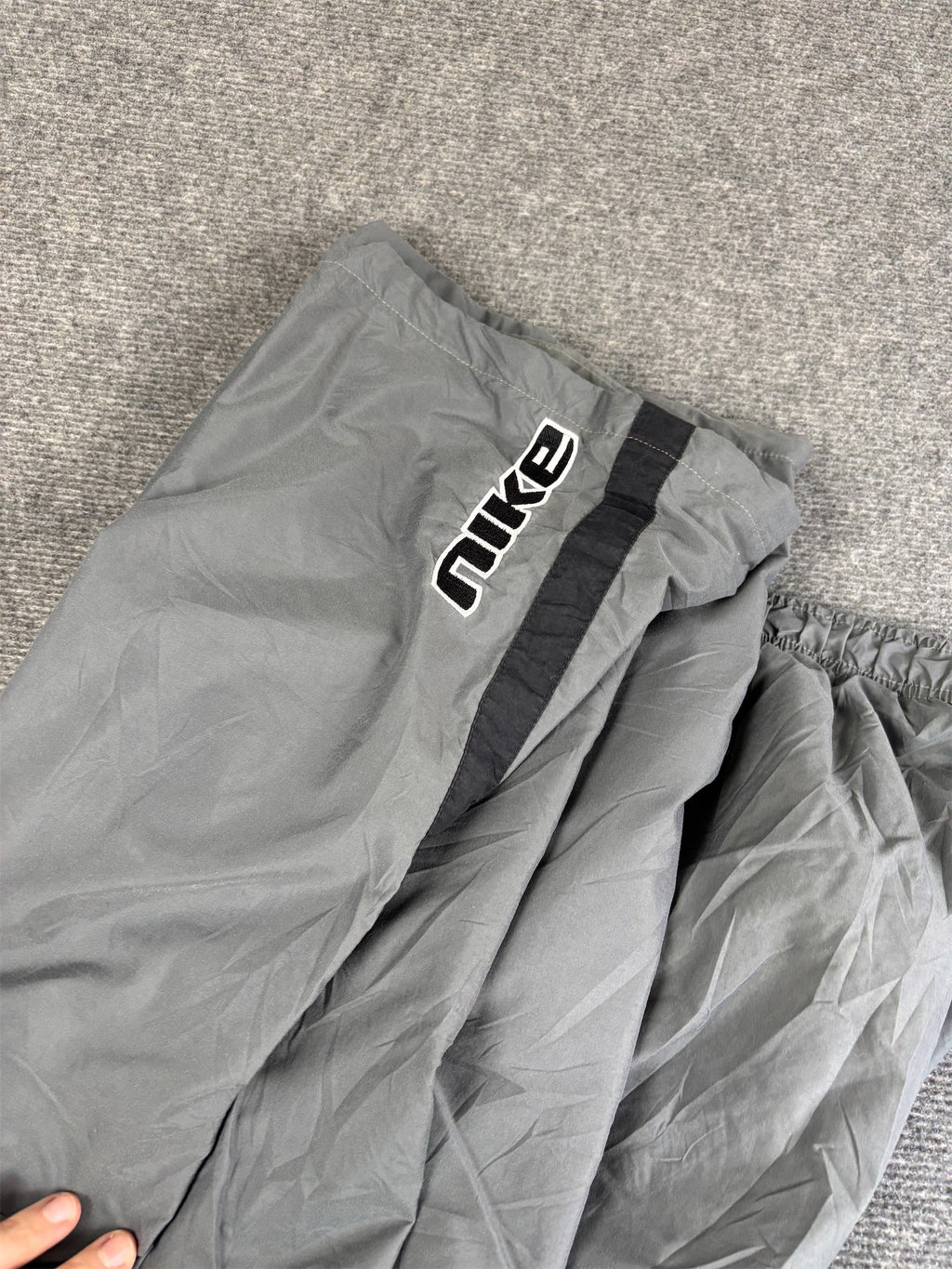 Vintage Y2K Nike Cargo Track Pants Men's L Grey Black Panels Hip Swoosh Spell Out Ankle Zips Wide Leg