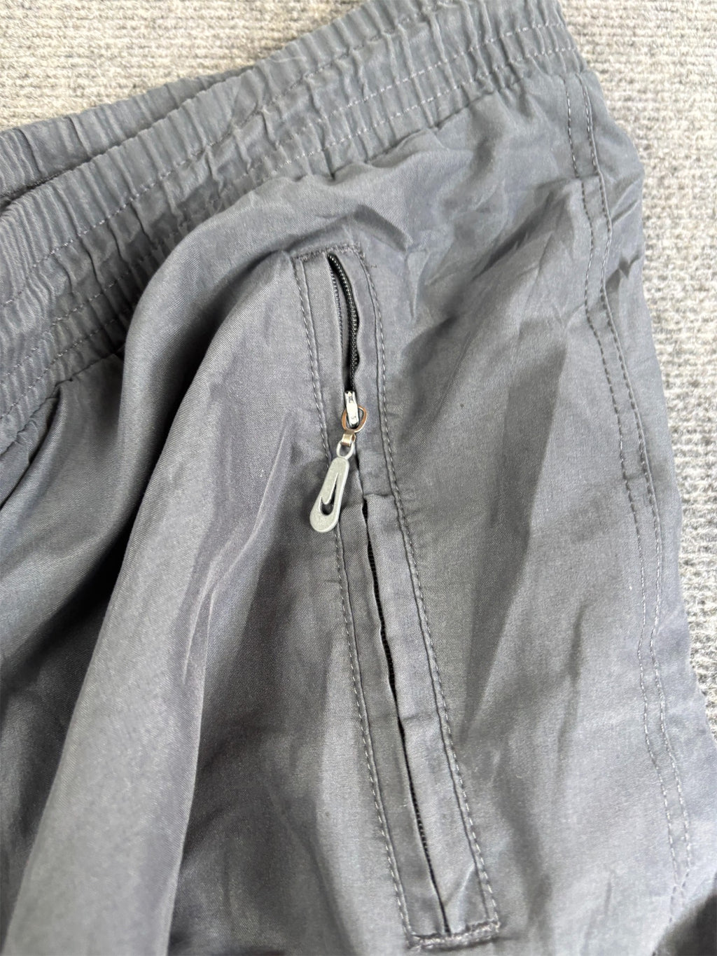 Vintage Y2K Nike Track Pants Men's L Grey Light Grey Swoosh Zip Pockets and Ankles Straight Leg