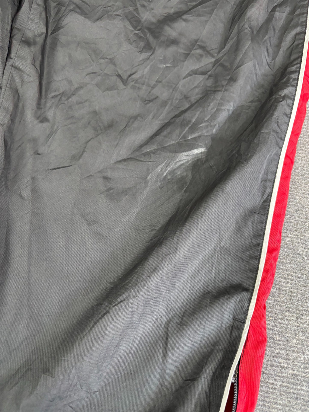 Vintage Y2K Nike Track Pants Men's L Black Grey Piping Red Panel Spell Out Swoosh Ankle Zips Wide Leg