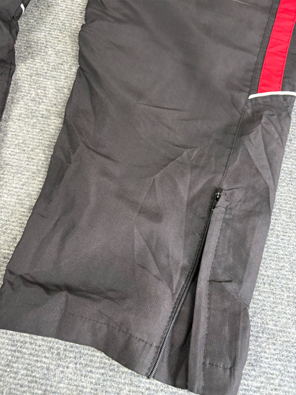 Vintage Y2K Nike Track Pants Men's L Black Red Swoosh Panels White Piping Ankle Zips Wide Leg
