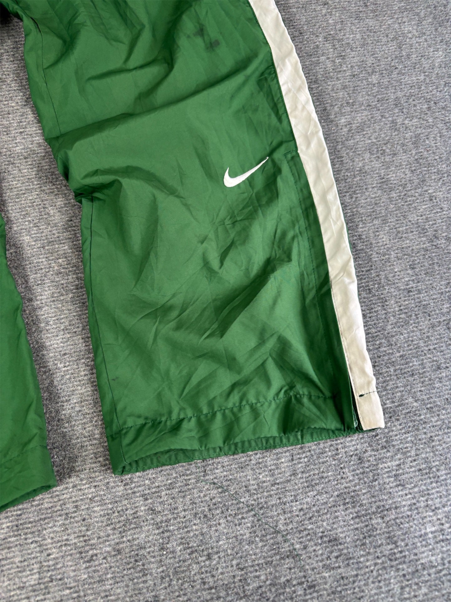 Vintage Men's Y2K Nike Track Pants Size S Green White Panels Swoosh Ankle Zips Wide Leg