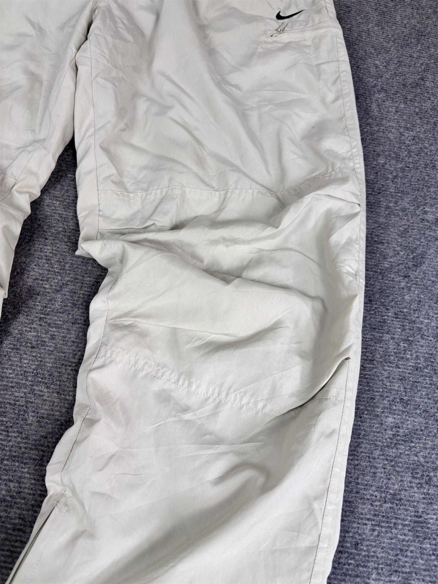 Vintage Y2K Nike Cargo Track Pants Women's S Grey Yellow Black Swoosh Double Knee Ankle Zips Tapered
